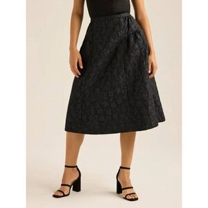 Scoop Womens Jacquard Midi Skirt A Line Flirty Side Zip Night Sky Size XL